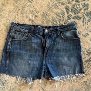 Women's Dark Blue Frayed Hem Jean Shorts